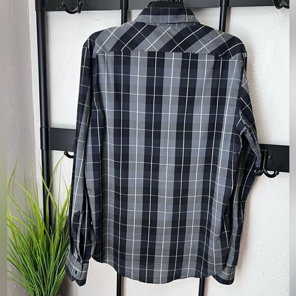 Zara Man plaid button down shirt Navy Grey slim fit size XL - Picture 4 of 16